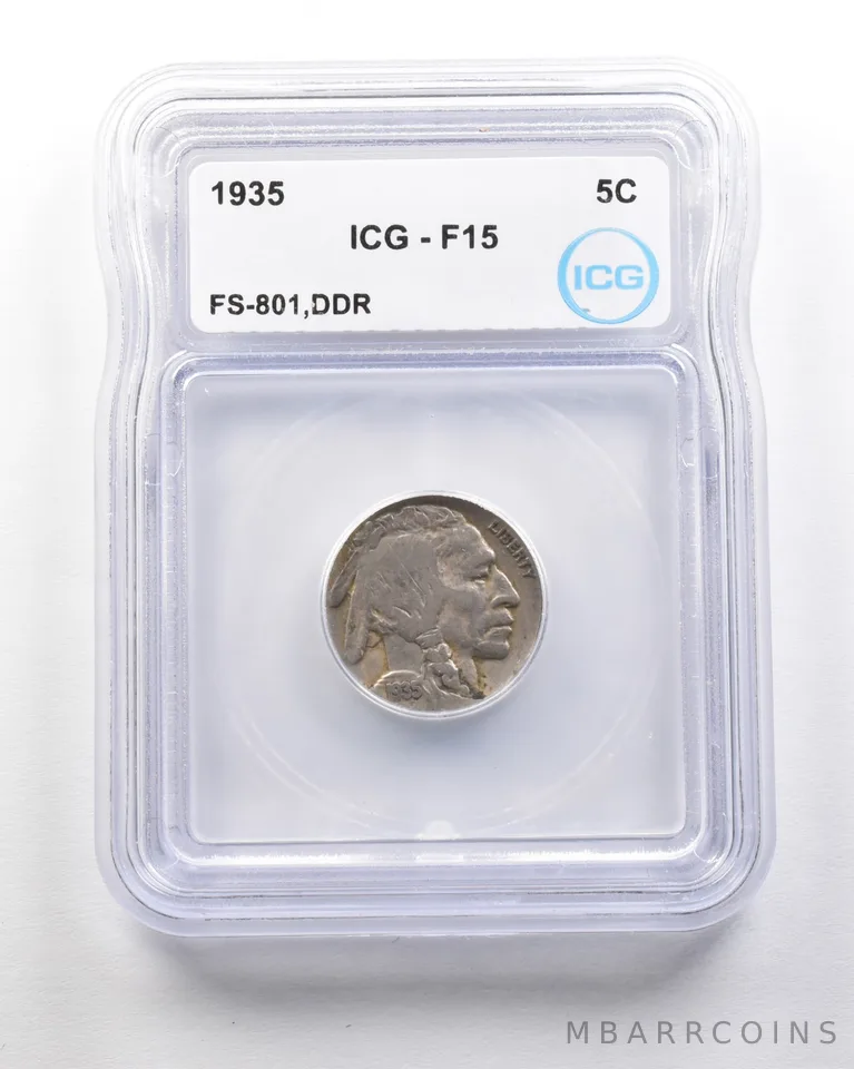 1935 Indian Head Buffalo Nickel Mint Error FS-801 DDR F15 ICG *1745