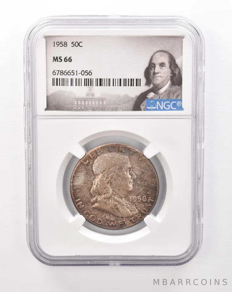 1958 Franklin Half Dollar MS66 NGC Beautiful Tone a1256