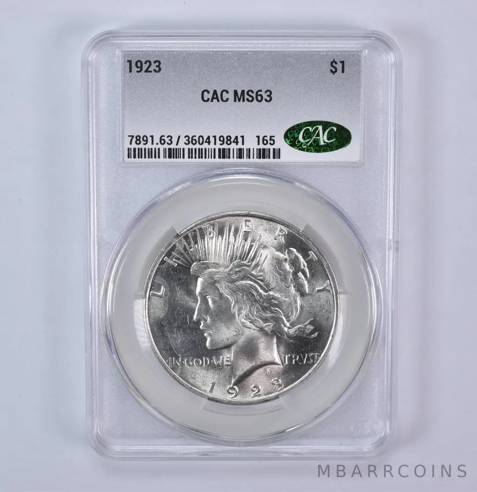 1923 Peace Silver Dollar MS63 CAC CACg