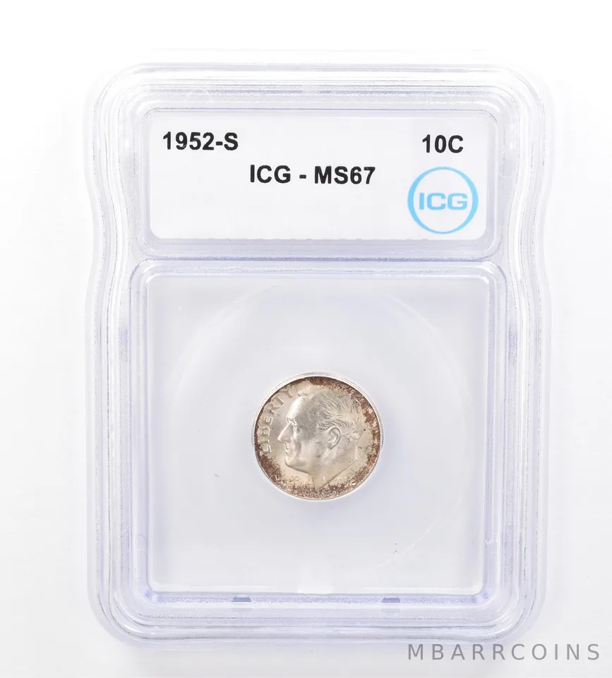 1952-S Roosevelt Dime MS67 ICG Beautiful Tone a1607