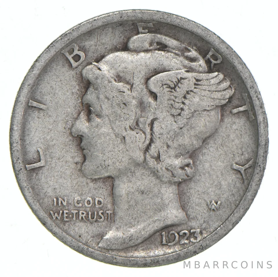 VG+ 1923 Mercury 90% Silver Dime