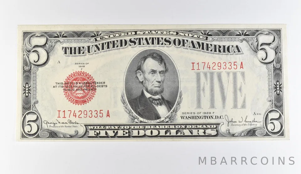 1928 F $5 Legal Tender Red Seal *9736