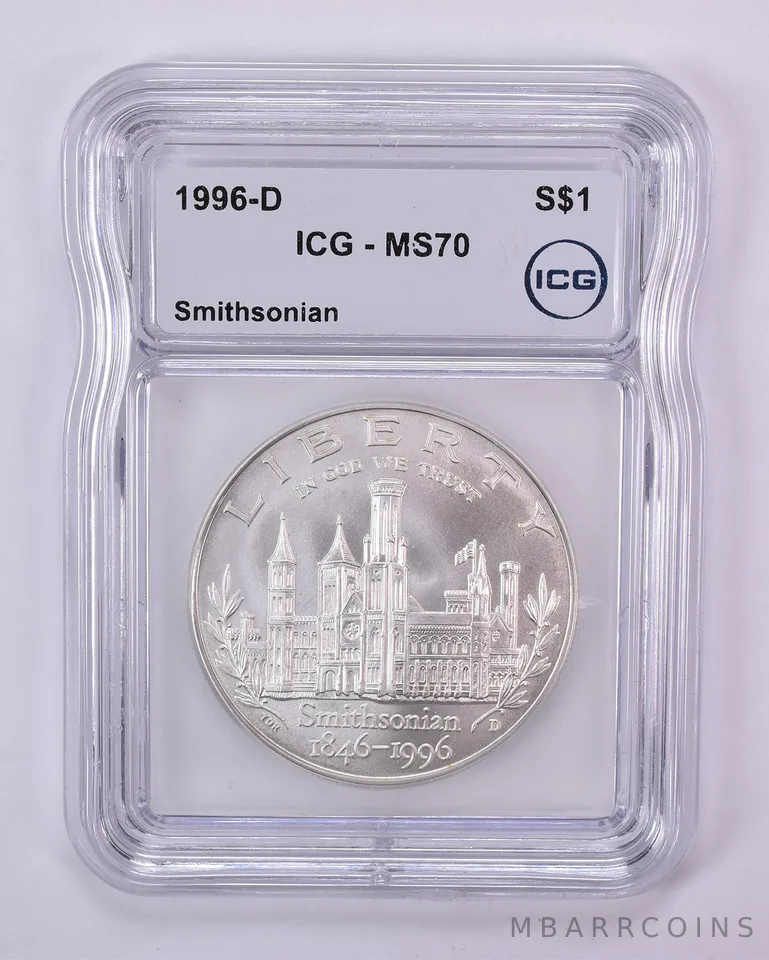 1996-D Smithsonian Commemorative Silver Dollar MS70 ICG