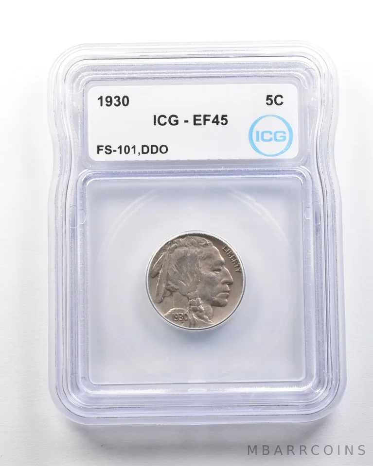 1930 Indian Head Buffalo Nickel Mint Error FS-101 DDO EF45 ICG *1737