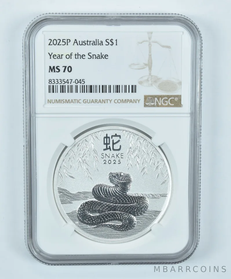 2025 P Australia 1 Dollar Silver Year Of The Snake MS70 NGC Brown Label