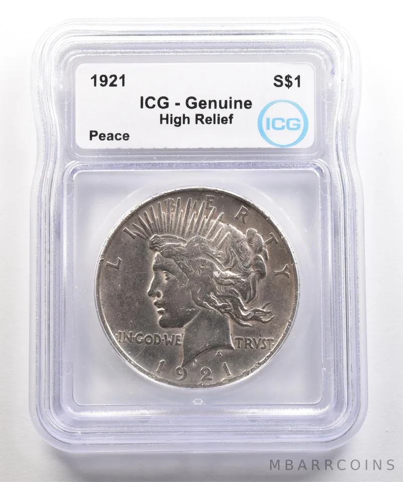 1921 Peace Silver Dollar High Relief Genuine ICG *5399