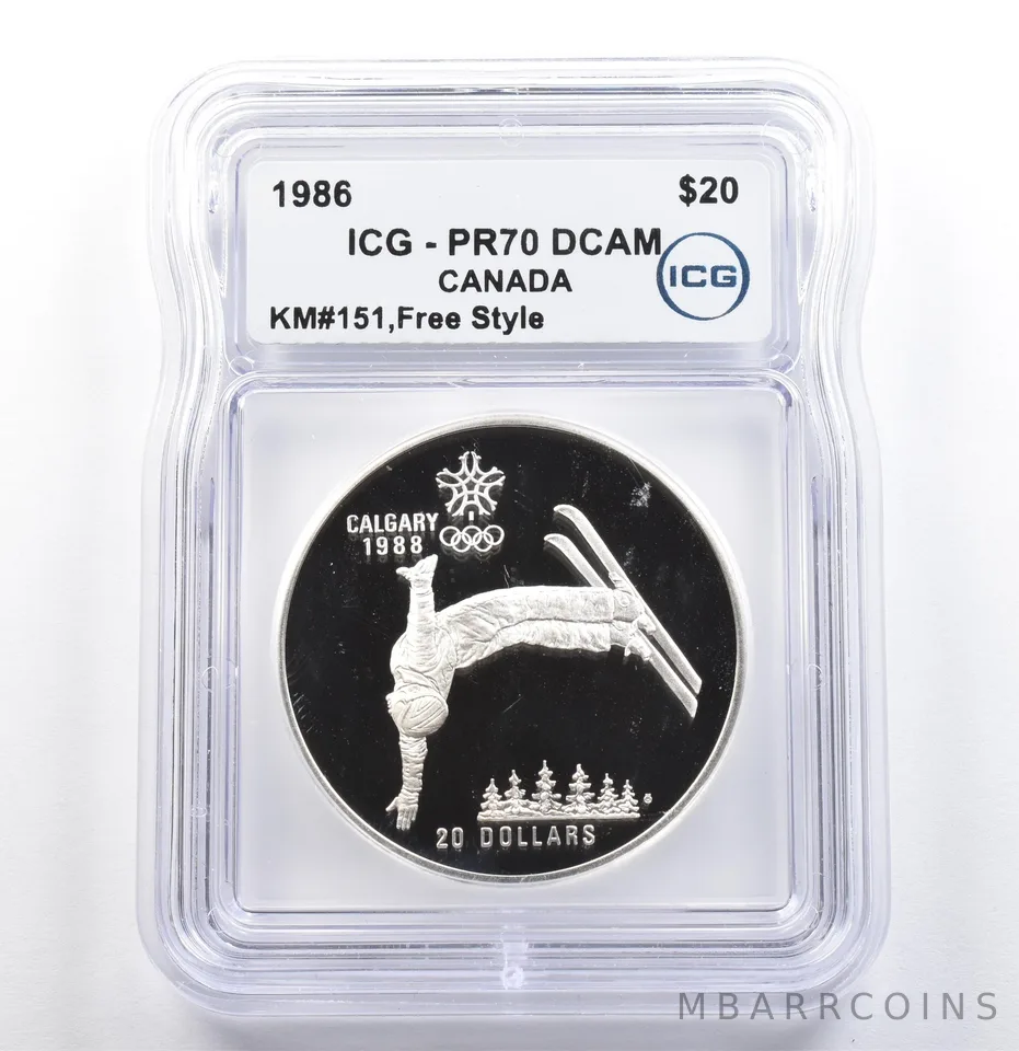 1986 Canada $20 Montreal Olympics Freestyle Silver KM#151 PR70 DCAM ICG *6732