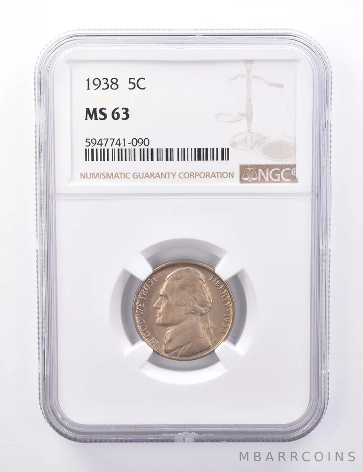 MS63 1938 Jefferson Nickel - Graded NGC Rainbow Toned *4311