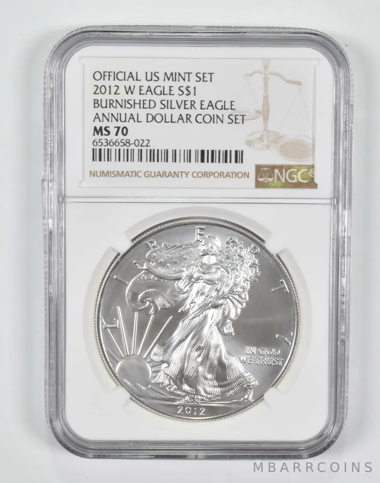 2012-W Burnished Silver Eagle Annual Dollar Set Eagle MS70 NGC