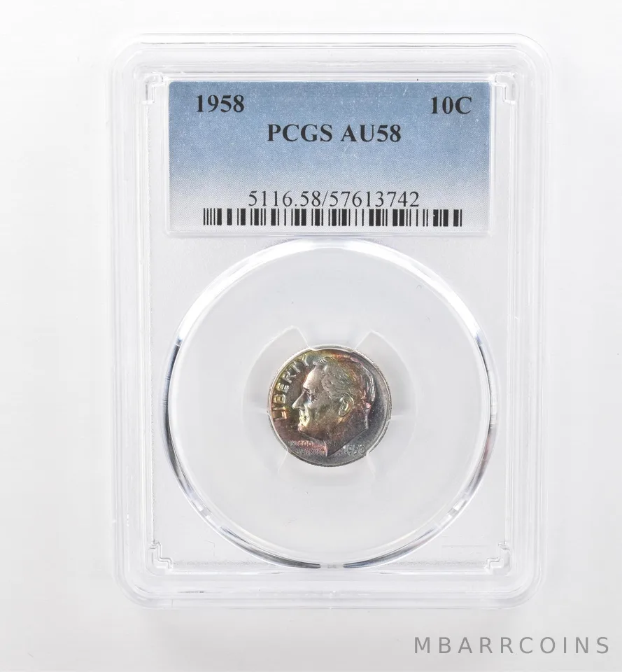1958 Roosevelt Dime AU58 PCGS Beautiful Tone *1892