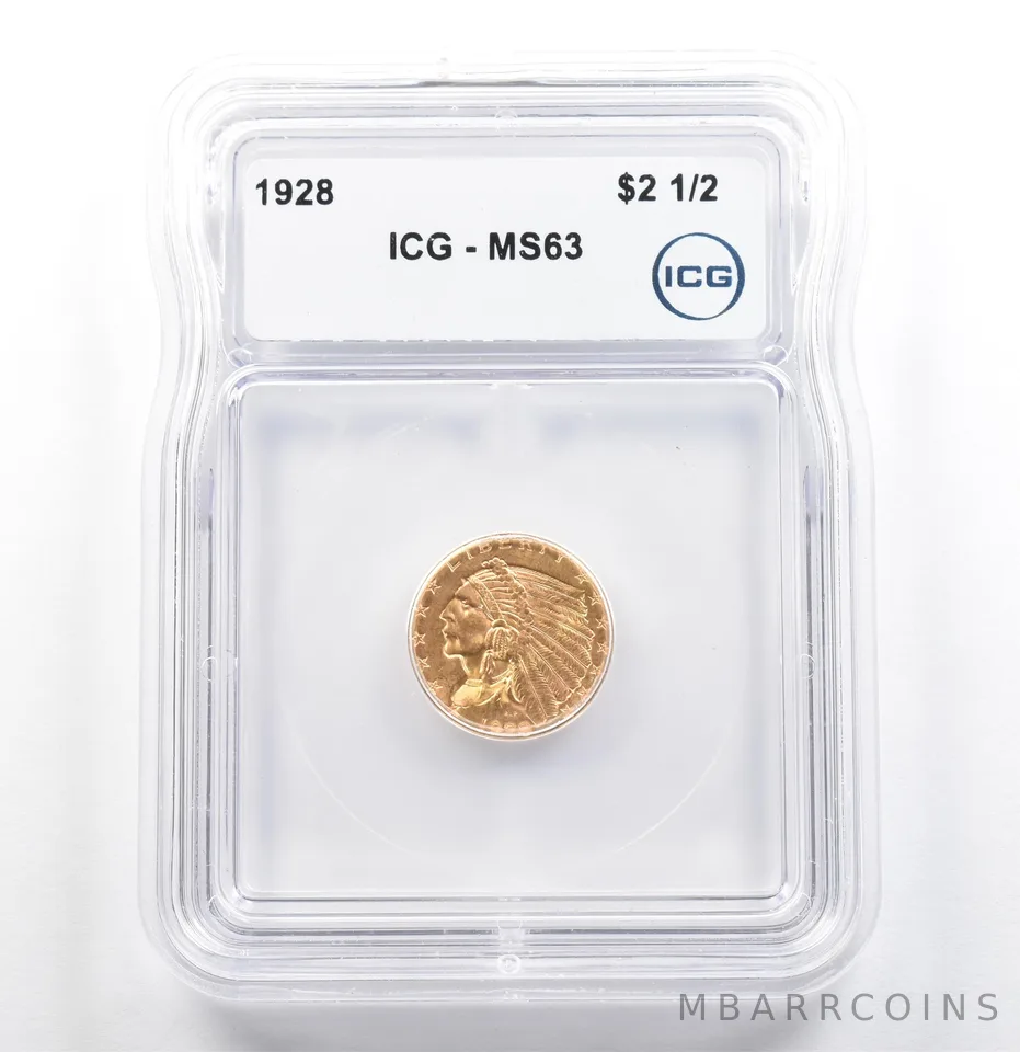 1928 $2.50 Indian Head Gold Quarter Eagle MS63 ICG