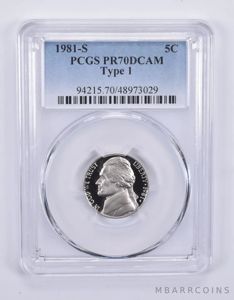 1981-S Jefferson Nickel Type 1 PR70 DCAM PCGS Blue Label