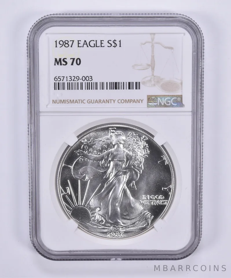 1987 American Silver Eagle MS70 NGC Brown Label