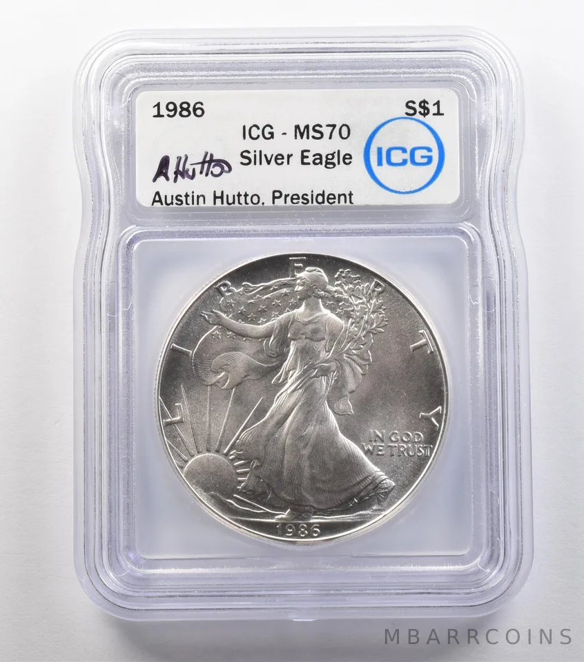 1986 American Silver Eagle Austin Hutto Signed MS70 ICG *4830