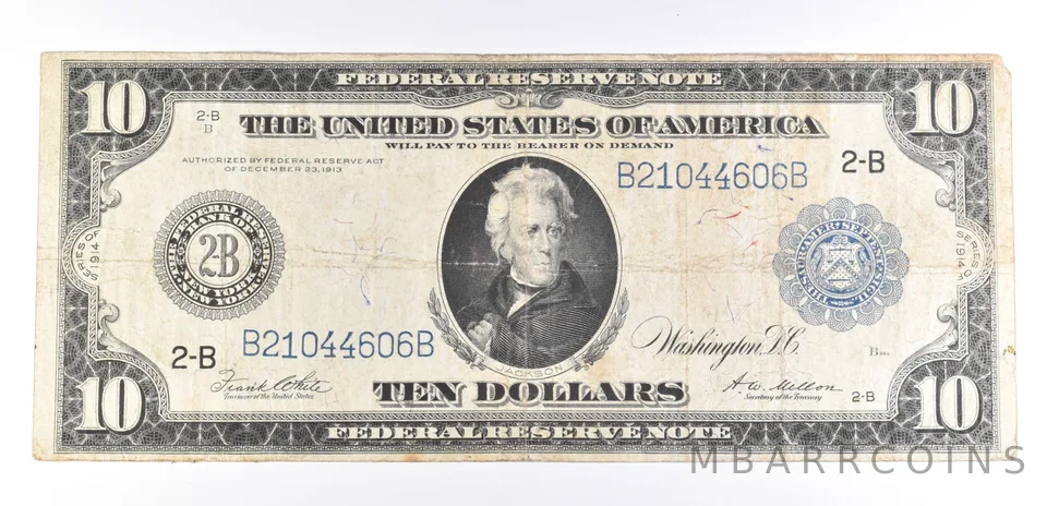 1914 $10 New York NY FR N Blue Seal Large Note FR 911 A a5035