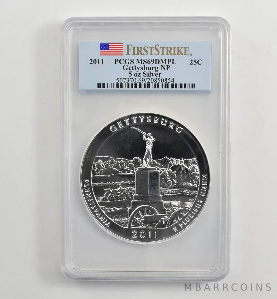 2011 5 Oz Silver Quarter America The Beautiful Gettysburg MS69 DMPL PCGS *1706