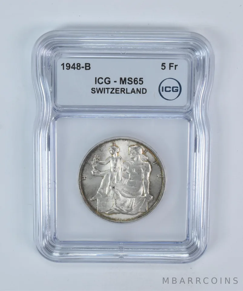 1948 B Switzerland 5 Francs MS65 ICG a5692