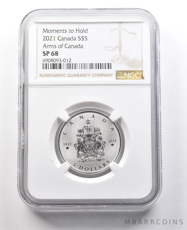2021 Canada 5 Dollars Silver Moments To Hold Arms Of Canada SP68 NGC a8403