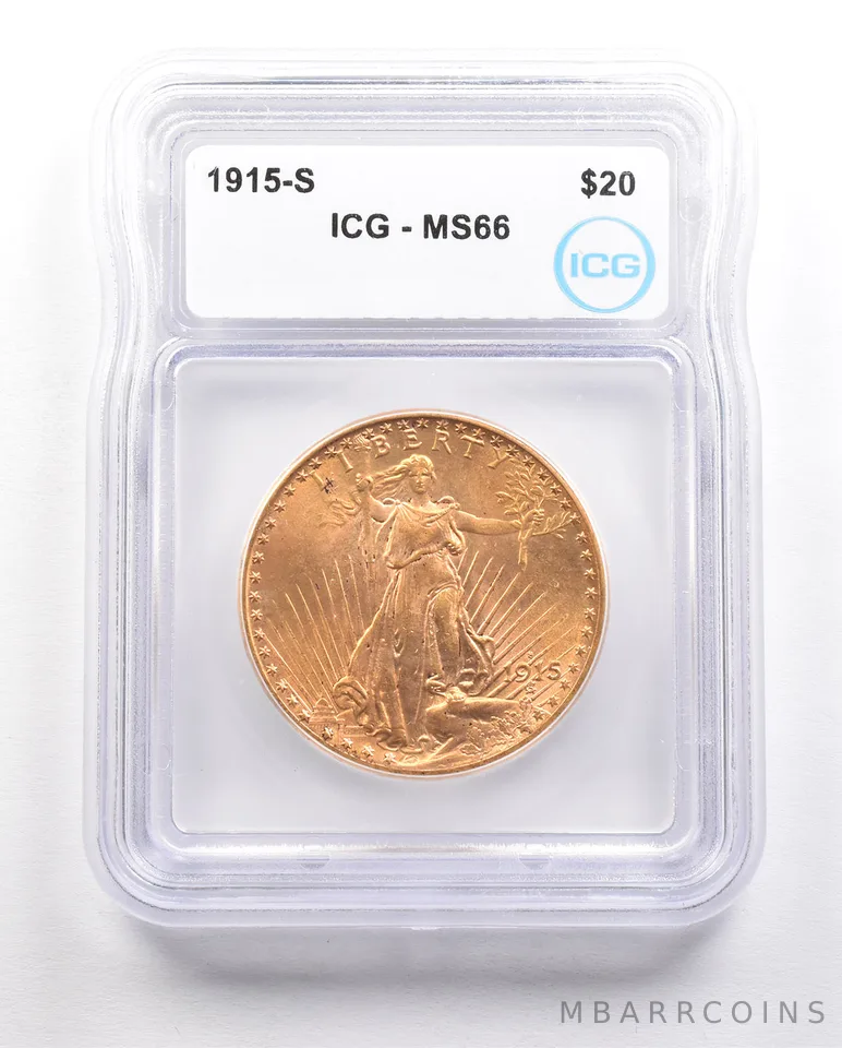 1915-S $20 Saint Gaudens Gold Double Eagle MS66 ICG a5871