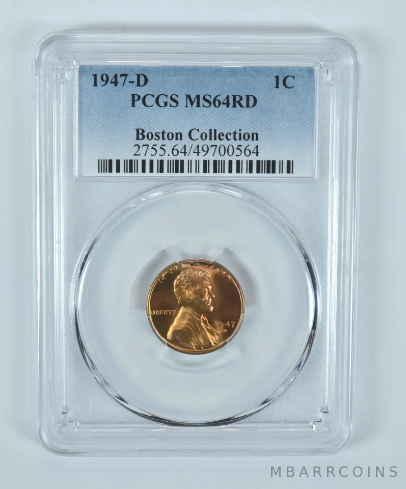 1947-D Lincoln Wheat Cent Boston Collection MS64 RD PCGS Blue Label