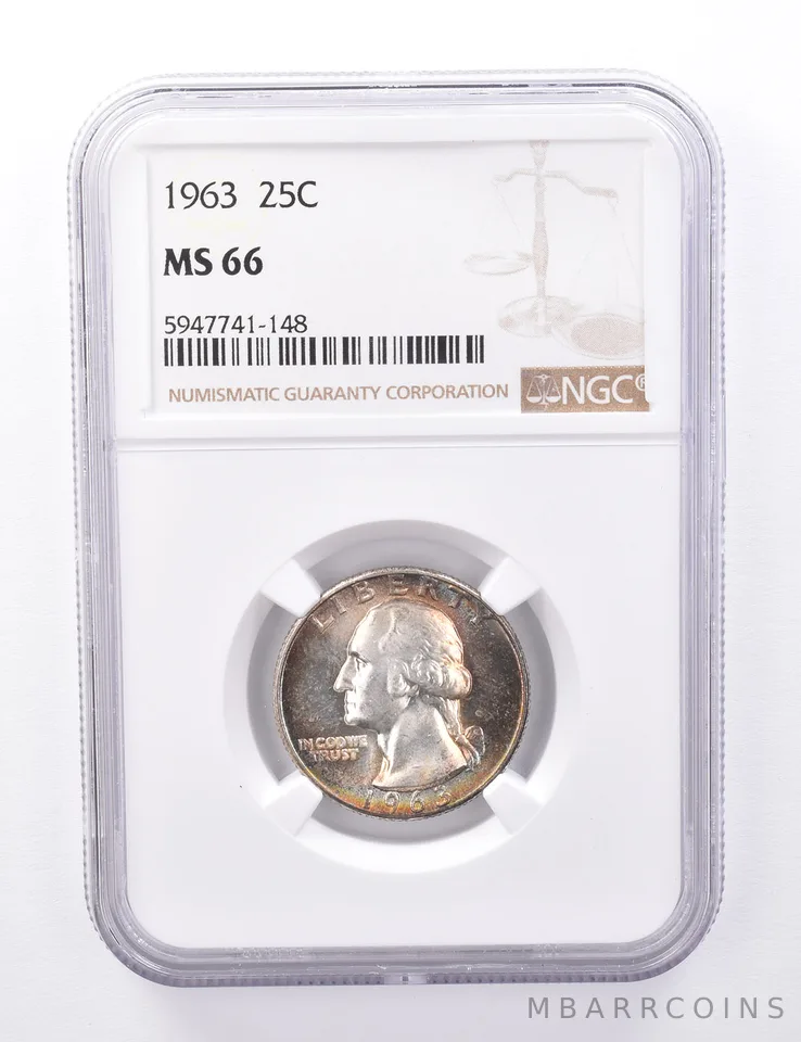 MS66 1963 Washington Quarter - Graded NGC Crusty Toned *4303