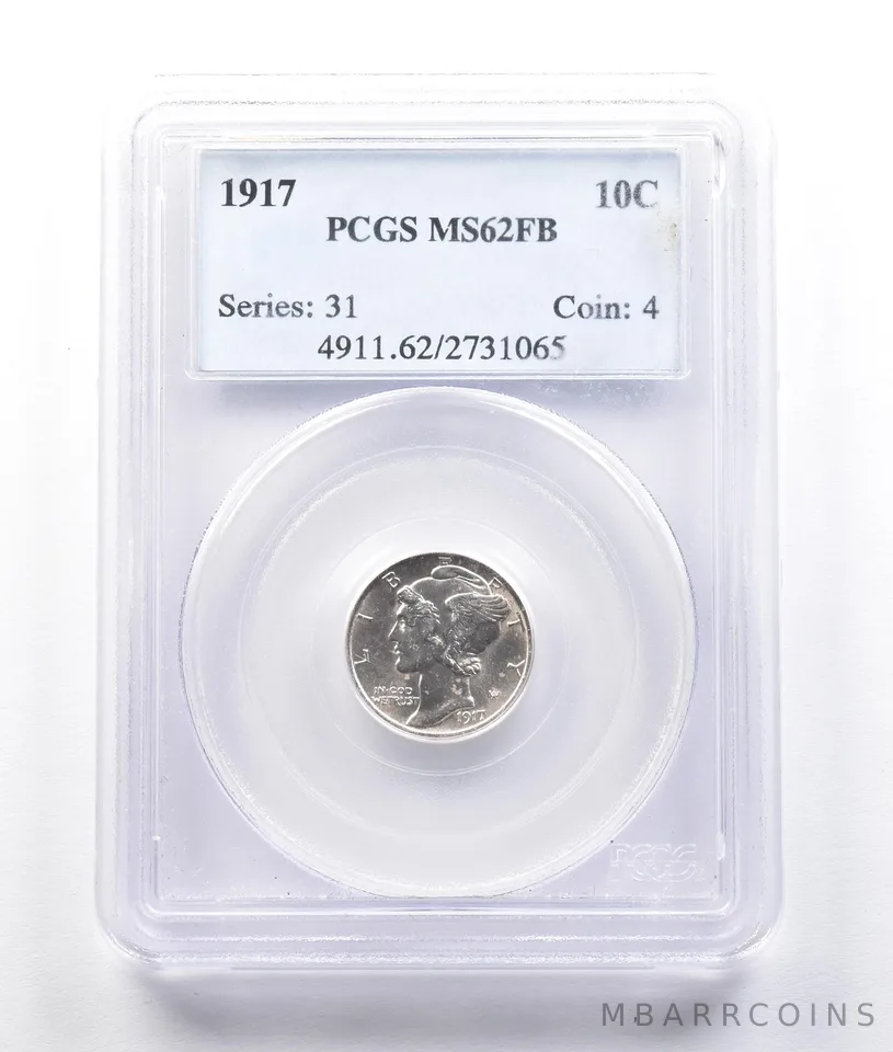 1917 Mercury Dime MS62 FB PCGS a2628