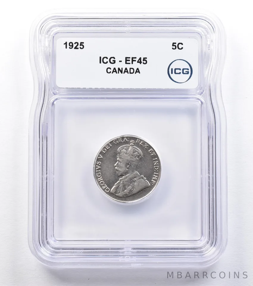 1925 Canada 5 Cents EF45 ICG *1814