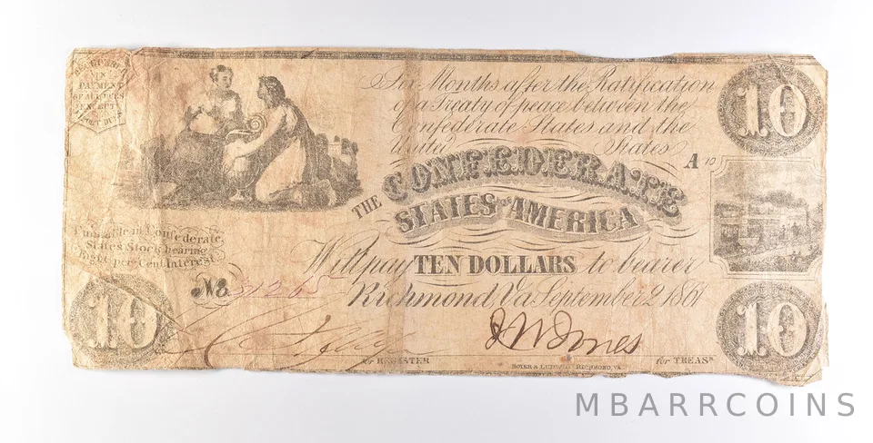 1861 $10 Confederate States Of America Note T28 a7279
