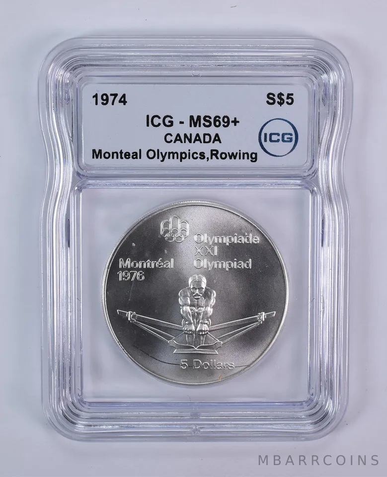 1974 Canada 5 Dollars Silver Montreal Olympics Rowing MS69+ ICG