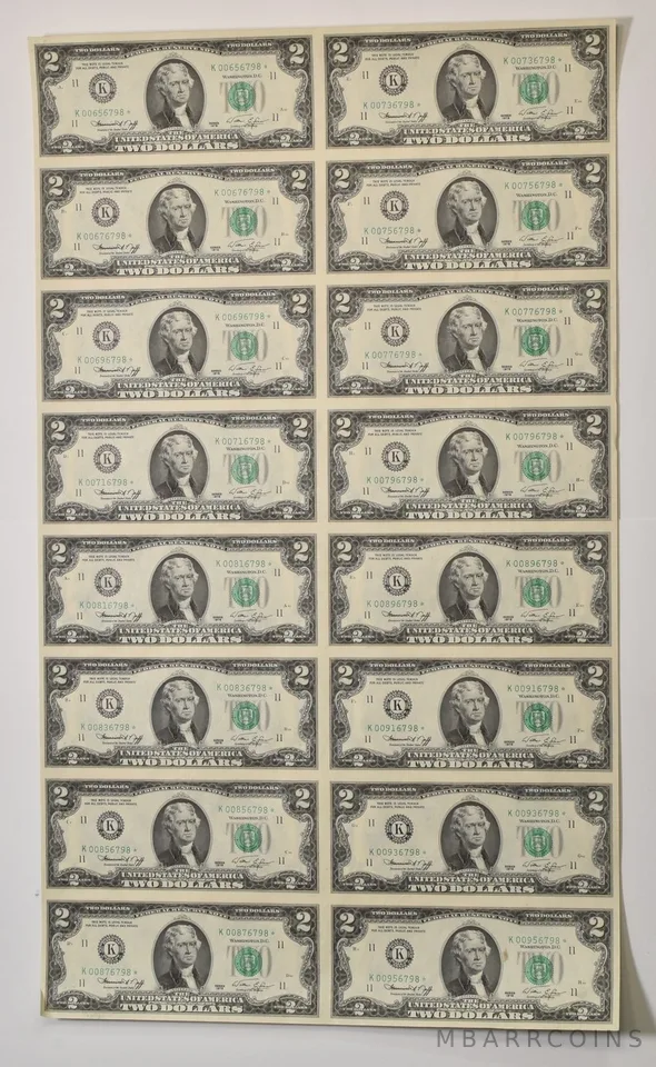 Lot (16) 1976 $2 Dallas TX FRN Star Note Green Seal Uncut Sheet Star *5917