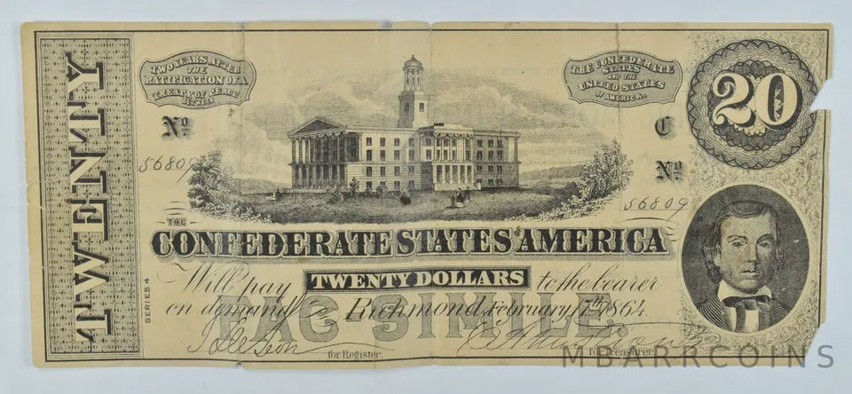 1864 $20 Confederate States Of America Advertisement Note *9249