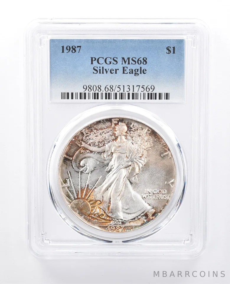 1987 American Silver Eagle MS68 PCGS Peripheral Tone *8189