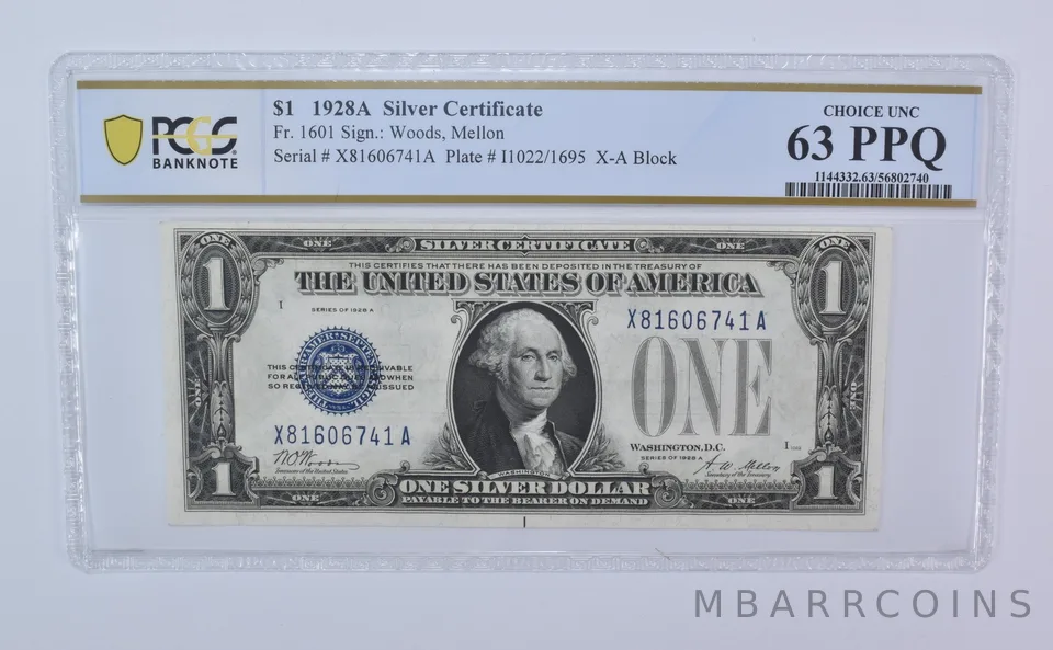 1928 A $1 Silver Certificate Fr#1601 Choice Unc 63 PPQ PCGS *8117