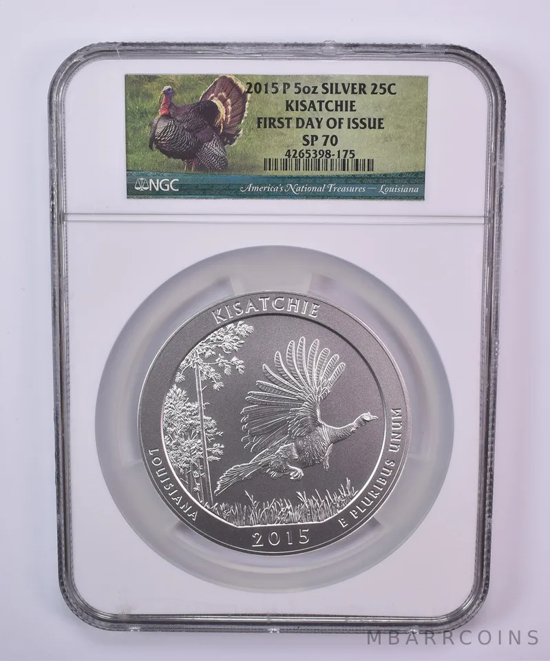 2015-P 5 Oz Silver Quarter ATB America The Beautiful Kisatchie SP70 NGC