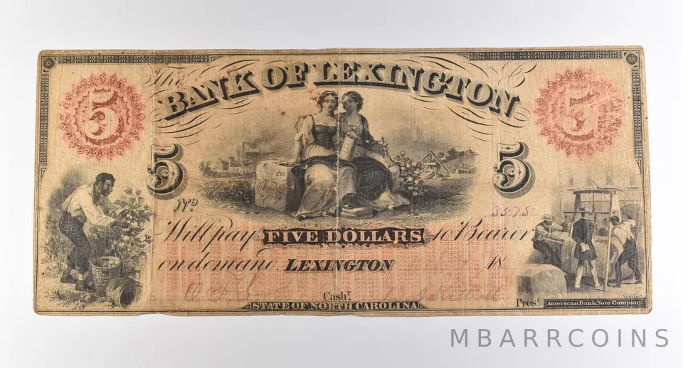 1864 $5 Lexington NC Bank Of Lexington Obsolete Note *3834