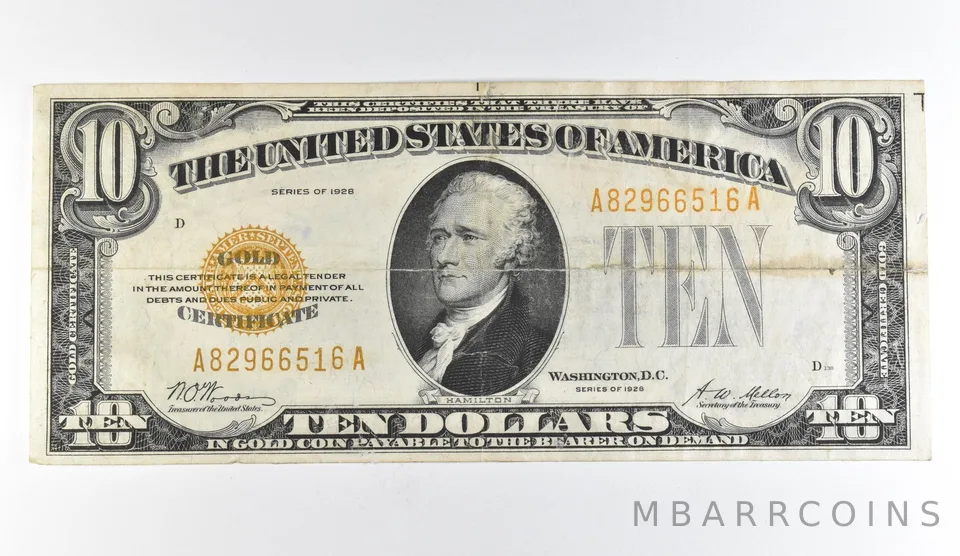 1928 $10 Gold Certificate Yellow Seal *1695