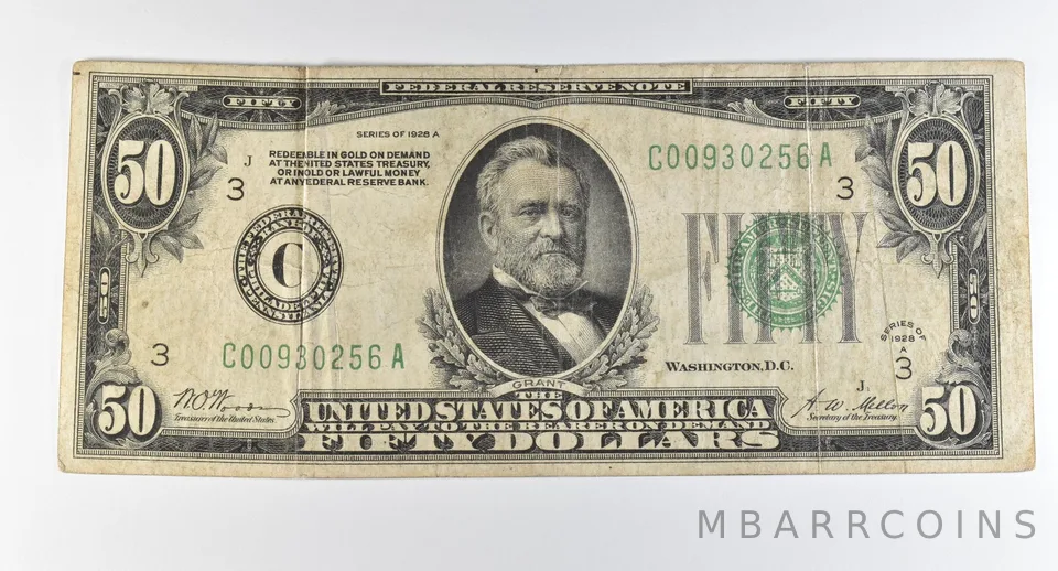 1928 A $50 Philadelphia PA FRN Green Seal Gold Certificate *0345
