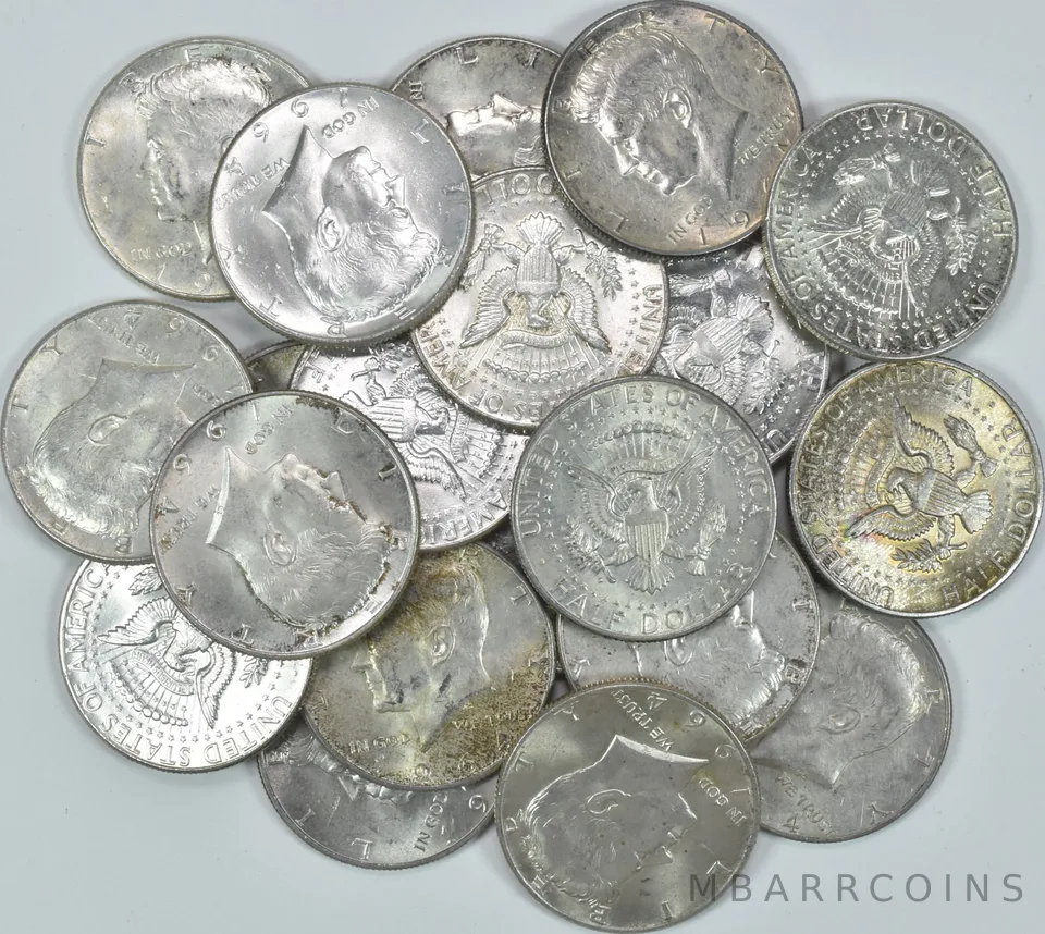 (20) AU/BU 1964 $10 Face 90% Silver Kennedy Half Dollar Junk Bullion Roll Lot