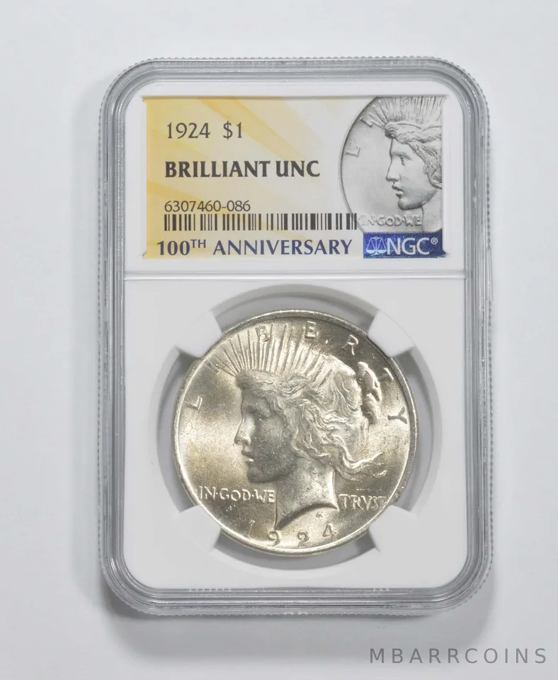 1924 Peace Silver Dollar MS Brilliant Unc NGC 100th Anniv 2021 Label