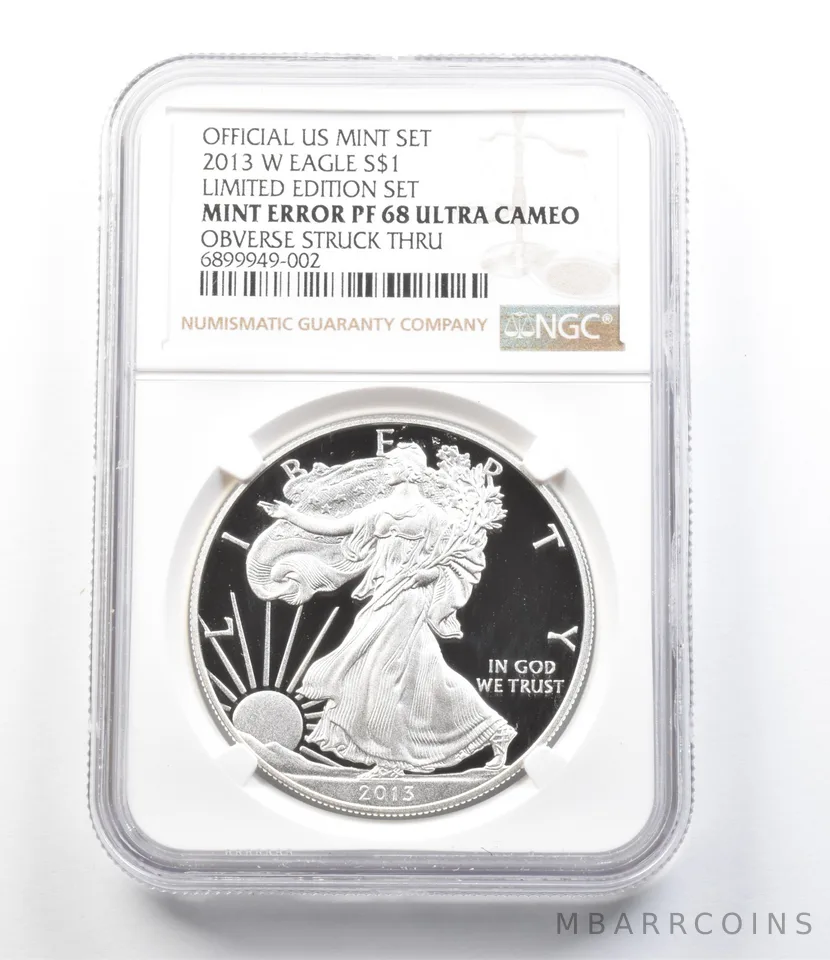 2013-W American Silver Eagle Ltd Ed Error PF68 UCAM Obv. Struck Thru NGC *4226