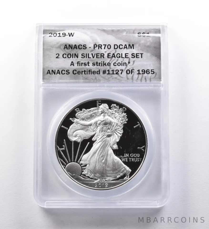PR70 DCAM 2019-W American Silver Eagle 2 Coin Silver Eagle Set FS ANACS a3005