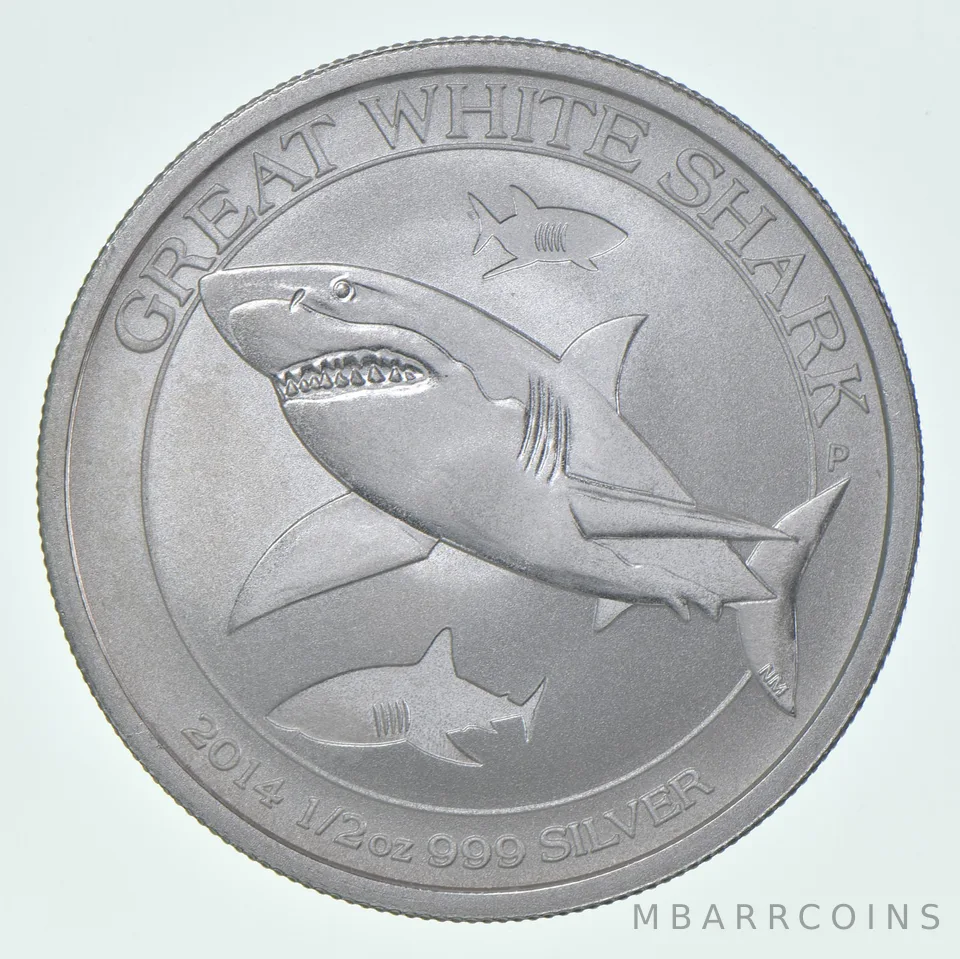 2014 P Australia 50 Cents Silver Great White Shark 1/2 Oz 0.5 Oz .999 Silver