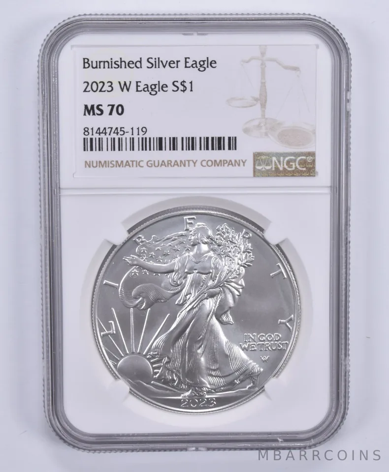 2023-W Burnished Silver Eagle MS70 NGC Brown Label
