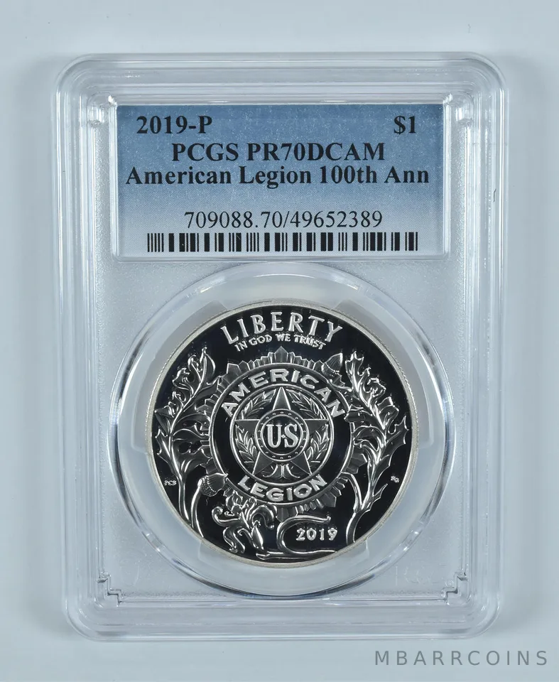 2019-P American Legion Commemorative Silver Dollar PR70 DCAM PCGS Blue Lbl