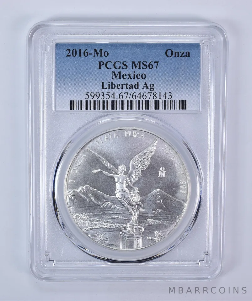 2016 Mo Mexico 1 Onza Silver Libertad MS67 PCGS Blue Label