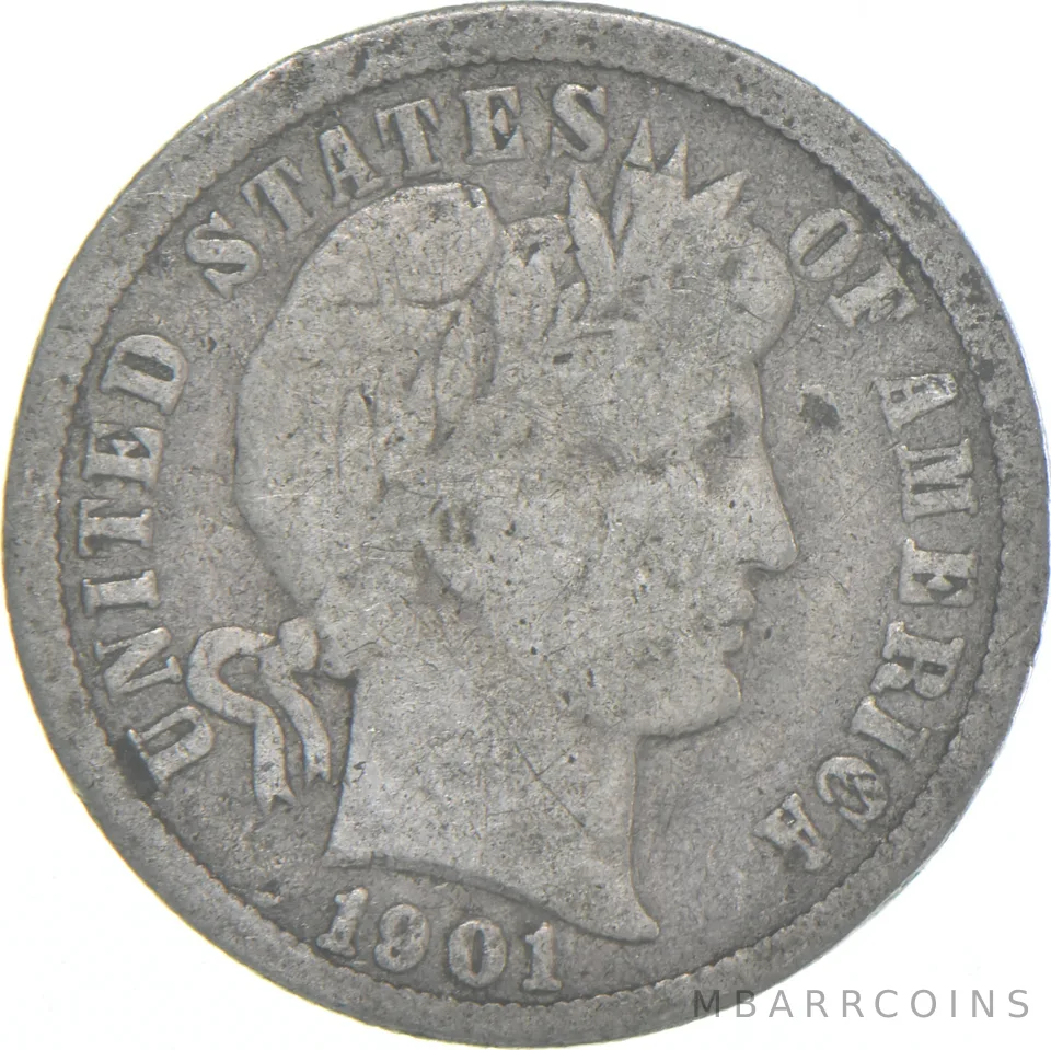 1901-O Barber Dime 90% Silver Average Circ