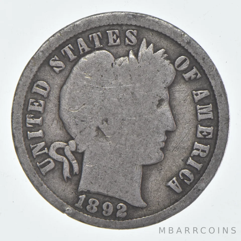 1892-P Barber Dime 90% Silver Average Circ