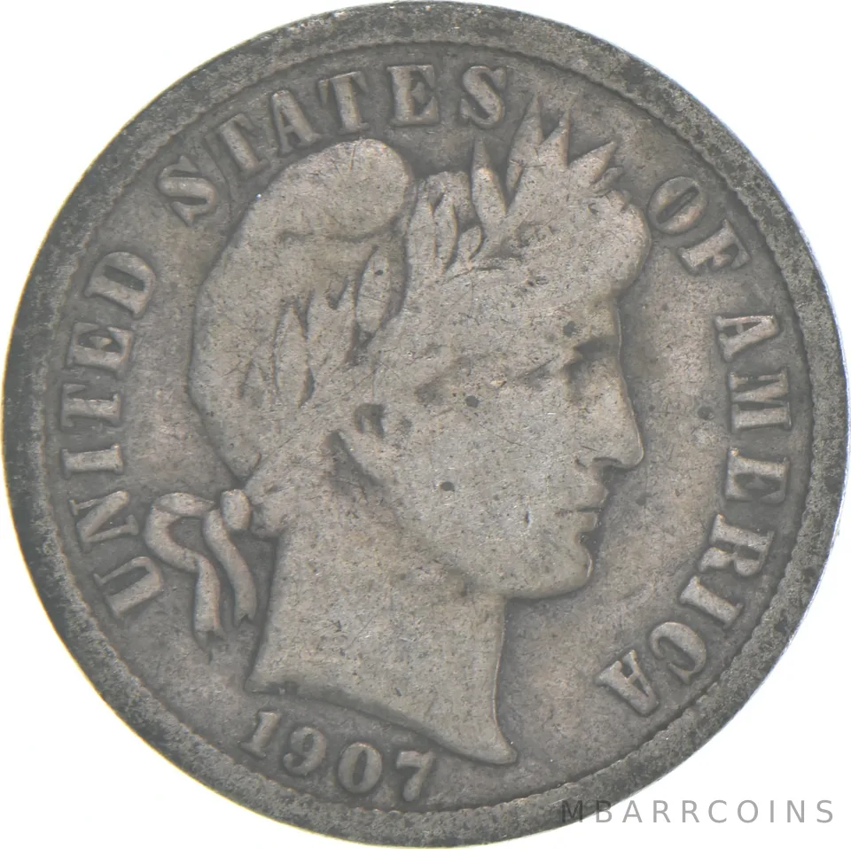 1907-S Barber Dime 90% Silver Average Circ