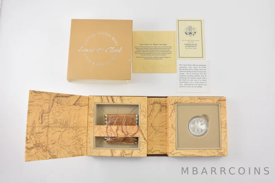 2004-P Lewis & Clark Proof Commemorative Dollar Coin & Pouch Set Box & COA