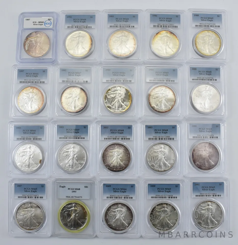 Lot (20) Nice Tone American Silver Eagle 19 PCGS 1 ICG Holder *1999